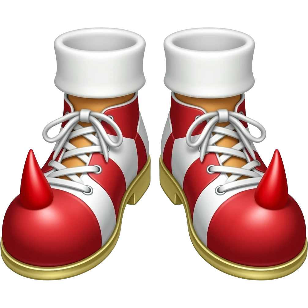 White toes with red long toenails stick out of the front of clown shoes emoji