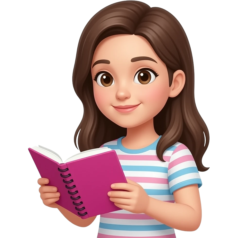 chica trabajando con una notebook fucsia emoji
