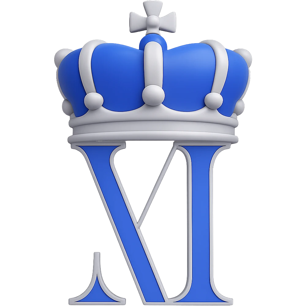 Add a royal crown on top of the Roman numeral II, keep the royal blue, white, and silver colors, in a 3D emoji style. Remove the background. emoji