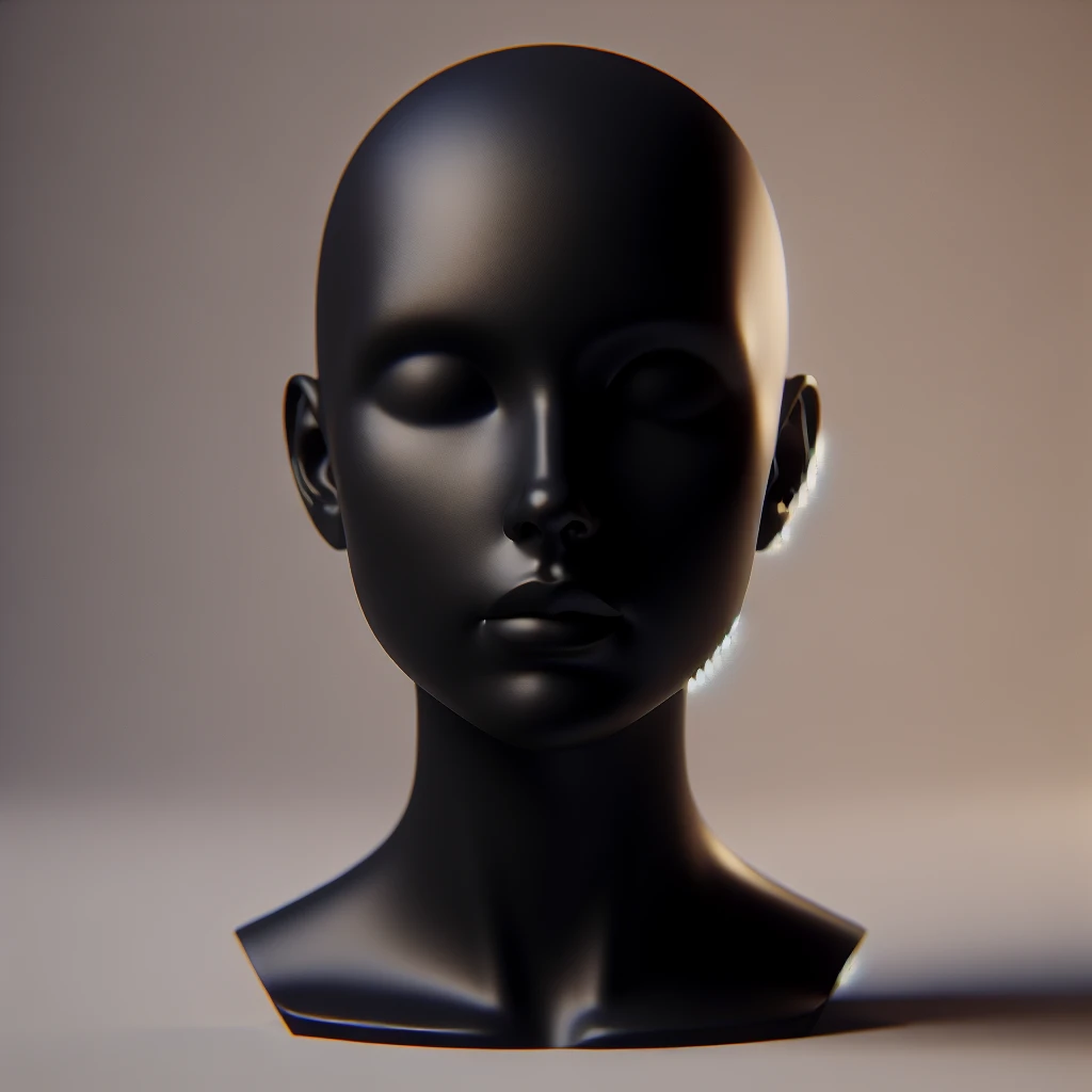 Minimalist 3D avatar, smooth matte plastic texture, soft cinematic lighting. The entire figure is completely black and matte. no eye sockets, no pupils, no eyebrows, clay render style, modern digital illustration, octane render. emoji