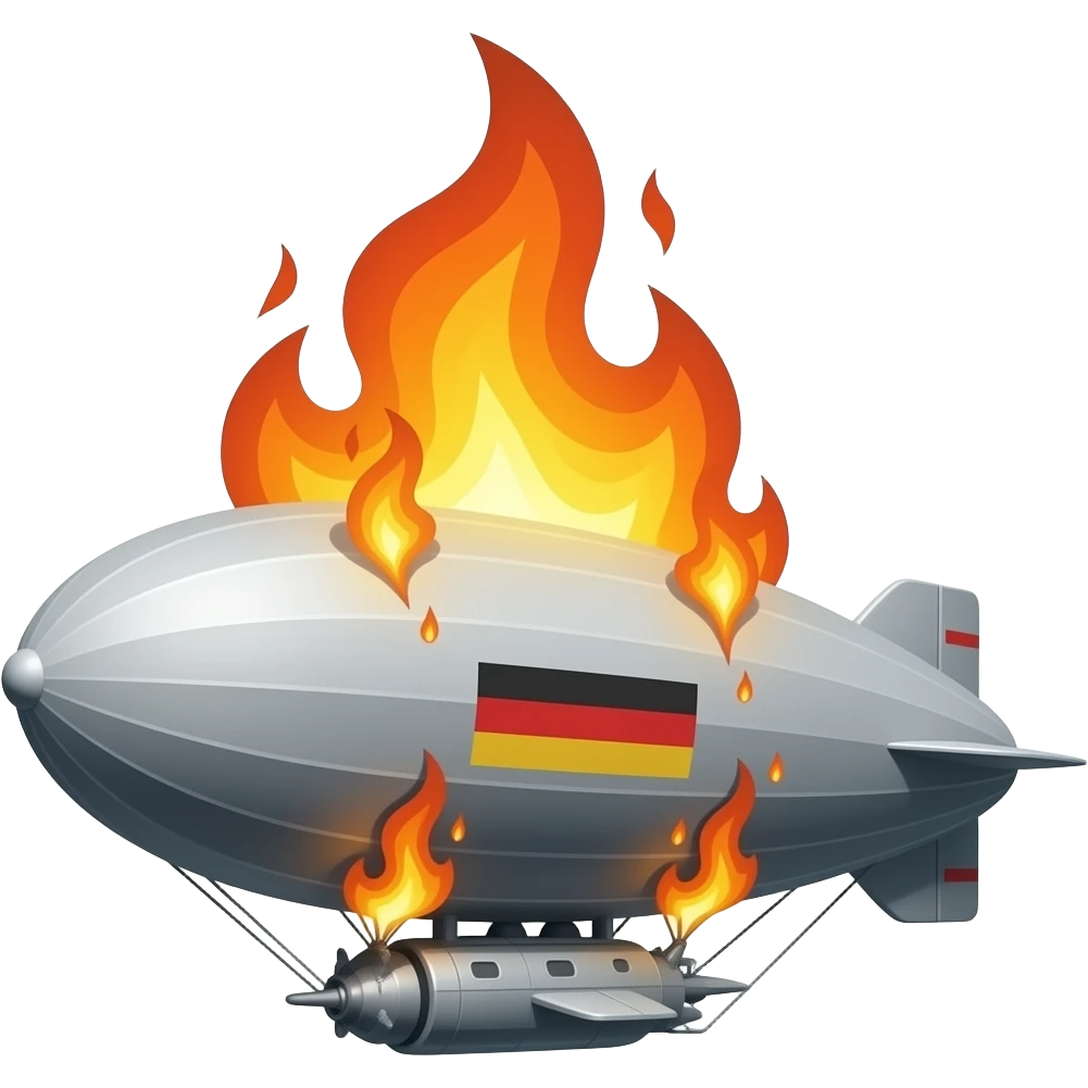 solarpunk scene of a german zeppelin 'hindenburg' burning emoji