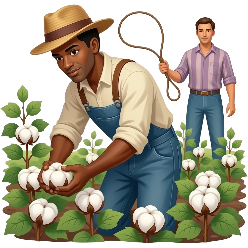 black person picking cotton at farm and a person with a whip in the background emoji