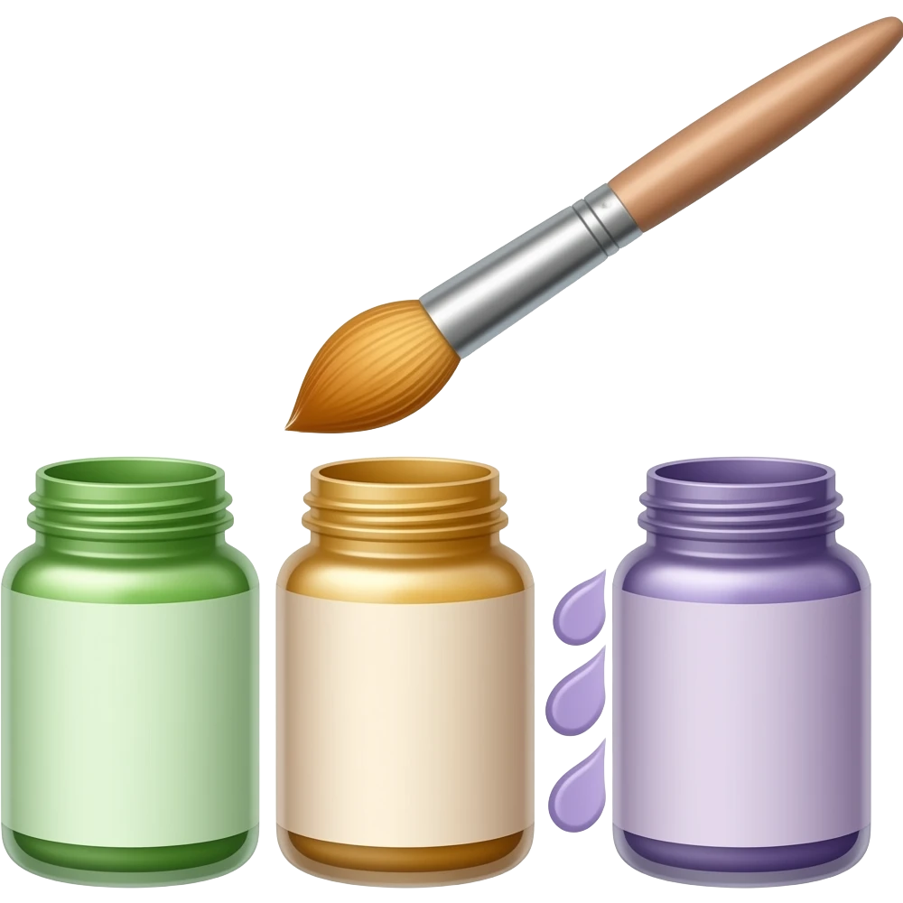 botecitos abiertos de pintura con pincel escolar emoji