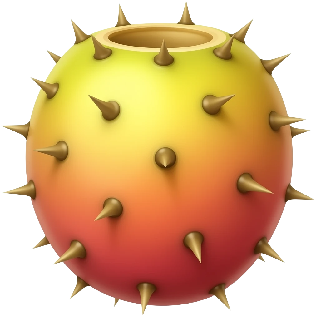 Make a stylised vector graphic illustration art yellow orange red slightly oval and irregularly shaped beles cactus fruit prickly pear fruit slightly angled slightly bumpy skin with every thorn having multiple tiny narrow mini needles emoji