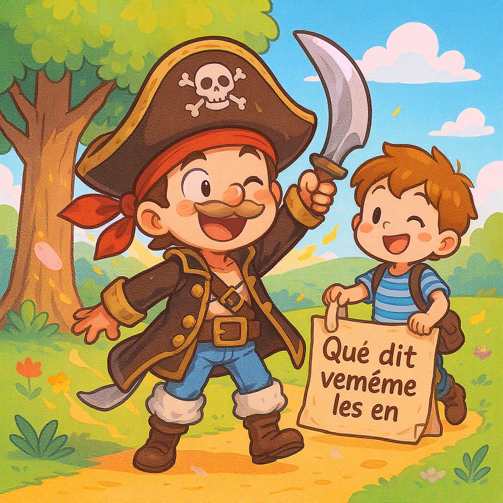 PIRATe style animé qui dit bienvenue les enfant  emoji