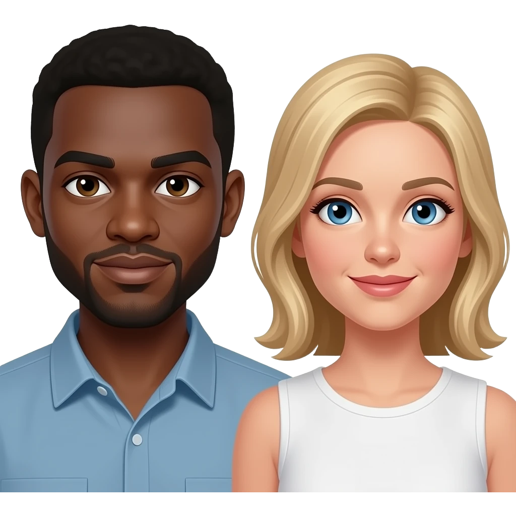 African man and Caucasian woman with blonde hair and blue eyes emoji