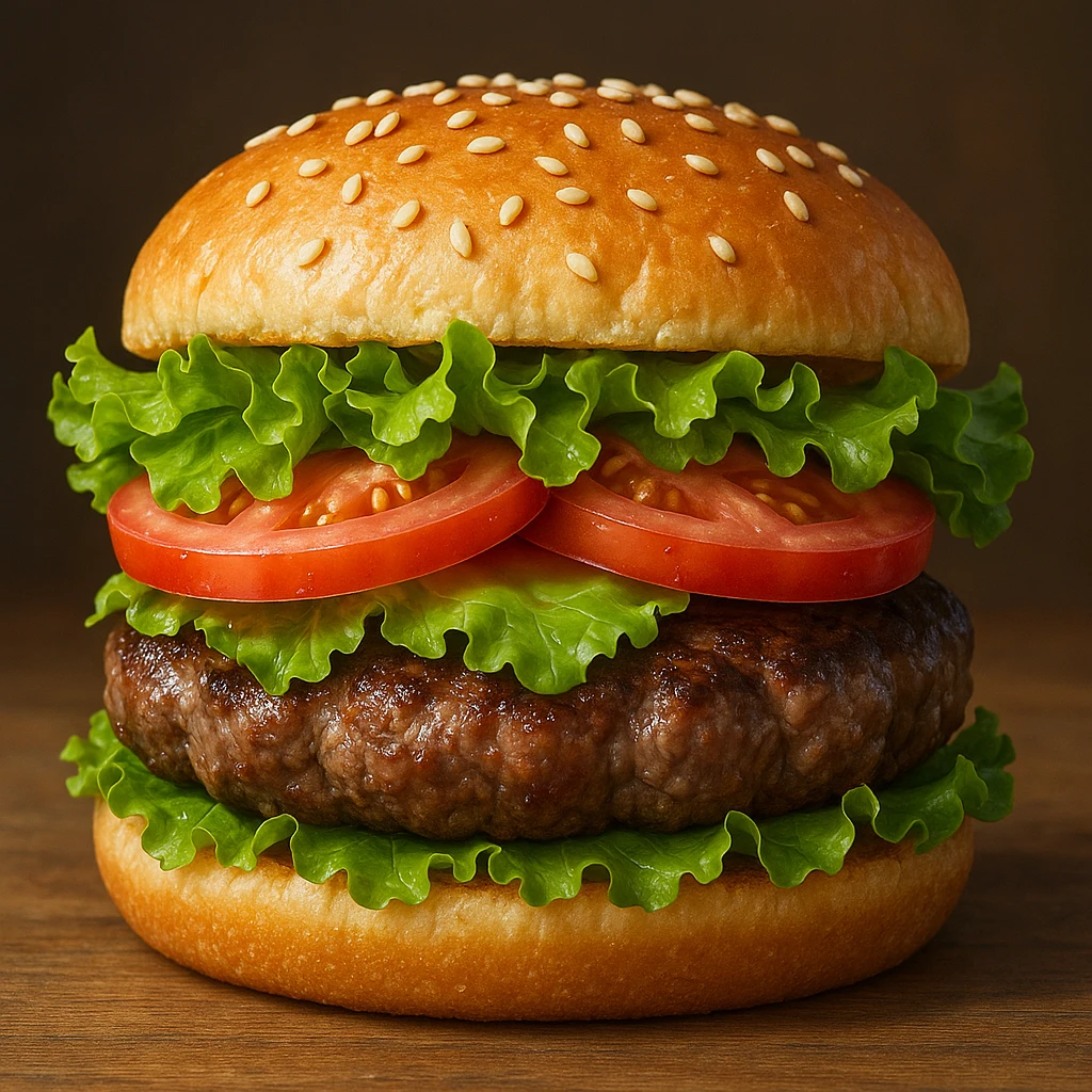 realistic hamburger with lettuce and tomato, vibrant colors, detailed style emoji