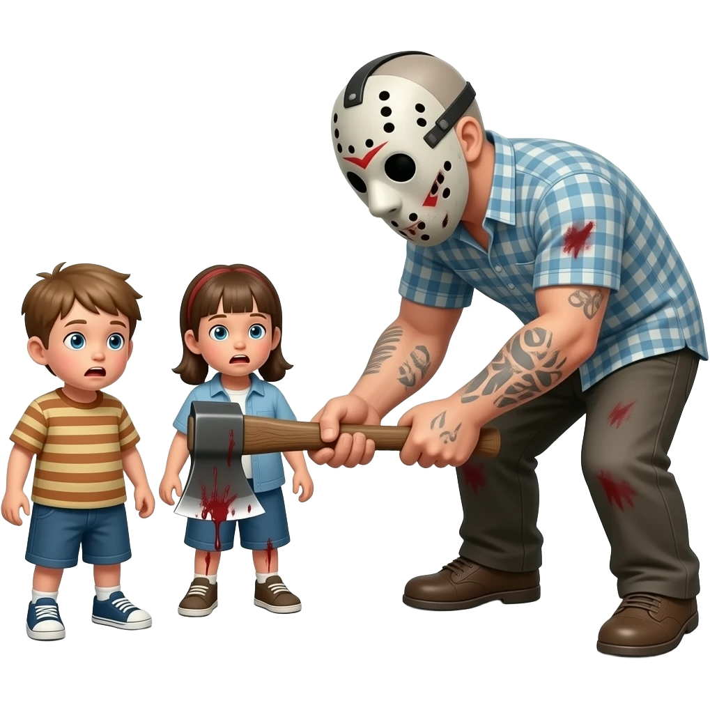 Man cutting  his children with an axe like gore emoji