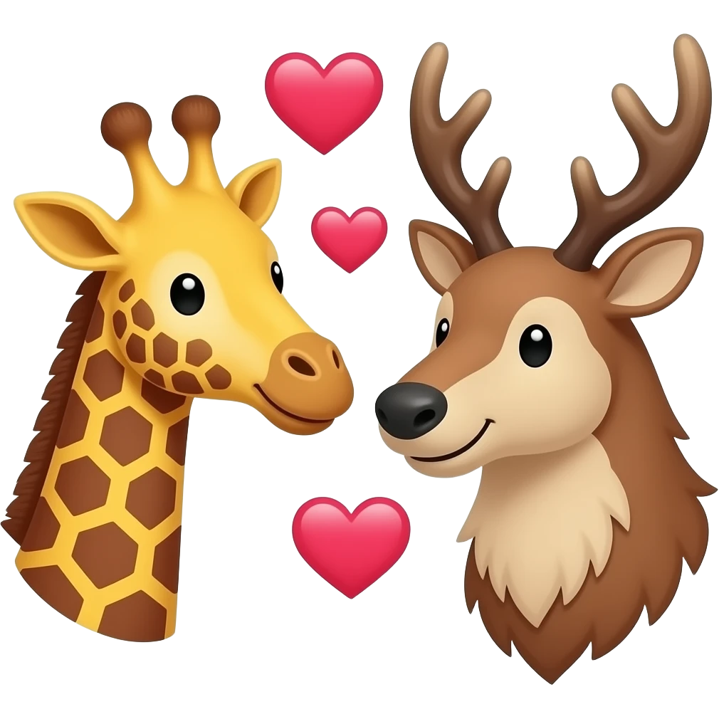 Einfacher Giraffenkopf und Elchkopf lächeln sich zu mit herzchen emoji