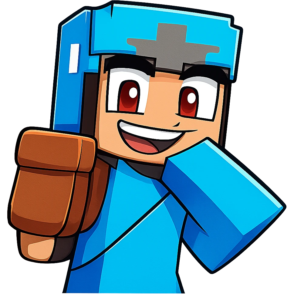 Extract and isolate the main blue-armored character from the image, placing them on a transparent background, keeping the original Minecraft cartoon style and appearance. emoji