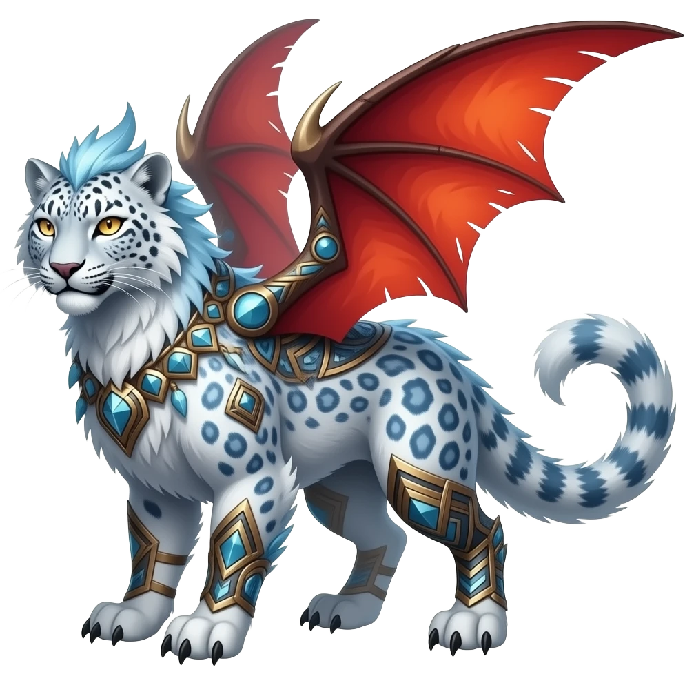 Realistic furry fuzzy fluffy feathery tribal Shiny futuristic glacial icy feathery beautiful gorgeous snow-leopard-velociraptor-Absol-Charizard-Hybrid emoji