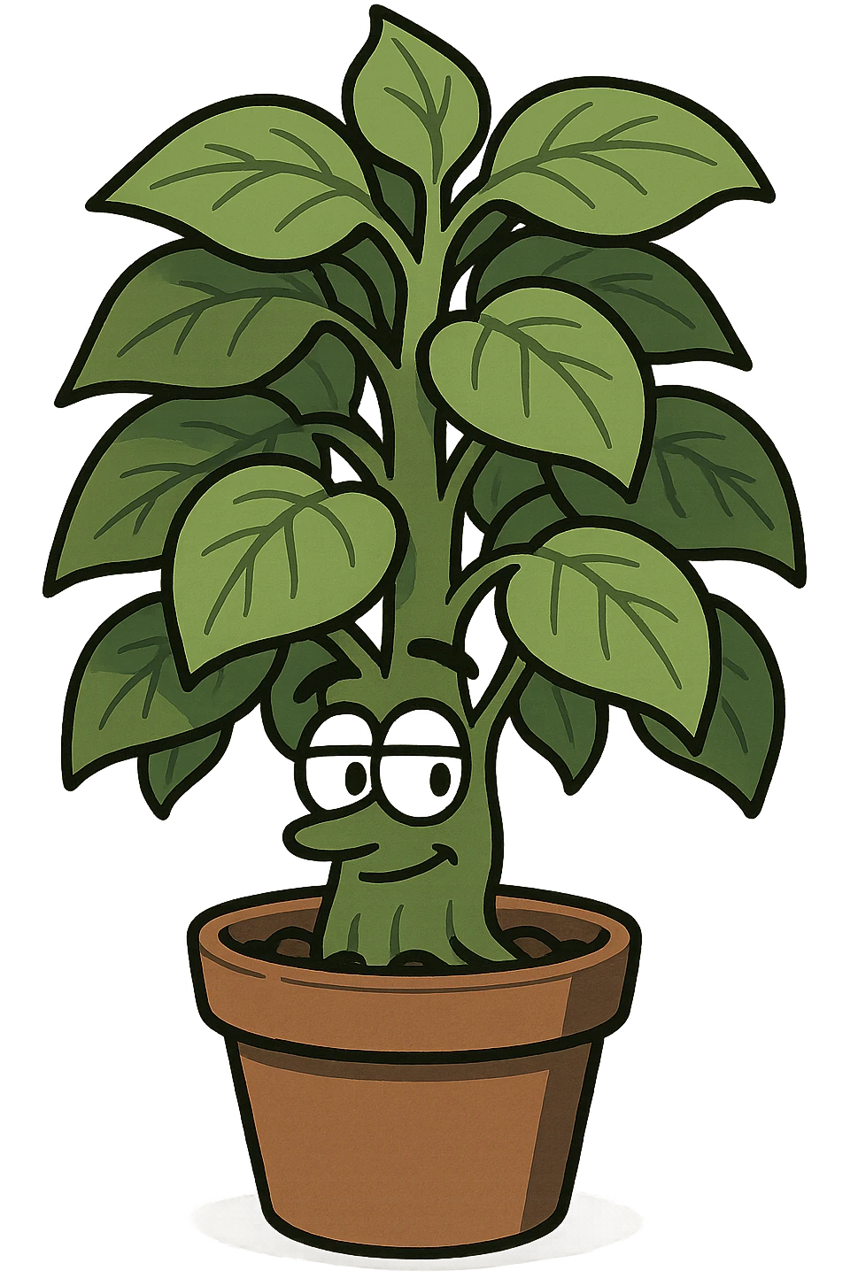 cartoon style illustration of a mature leafy plant, simple and clear emoji