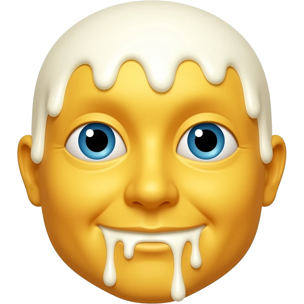 Yellow face emoji with yogurt all over it and in its mouth emoji
