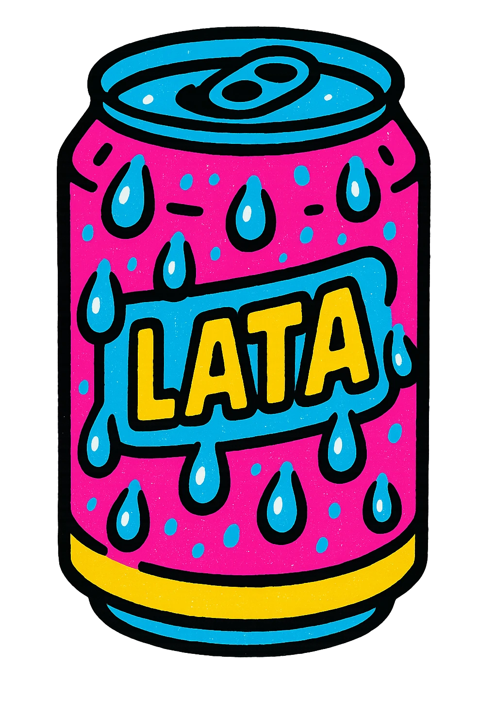 a can of ice-cold pink soda labeled 'Lata', condensation droplets, vibrant, fun, pop style emoji