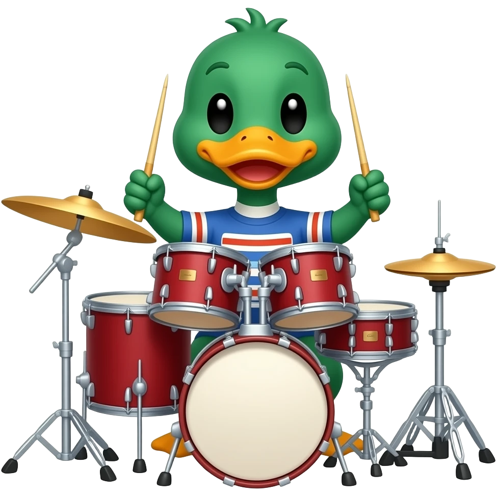 Duck playing drums emoji