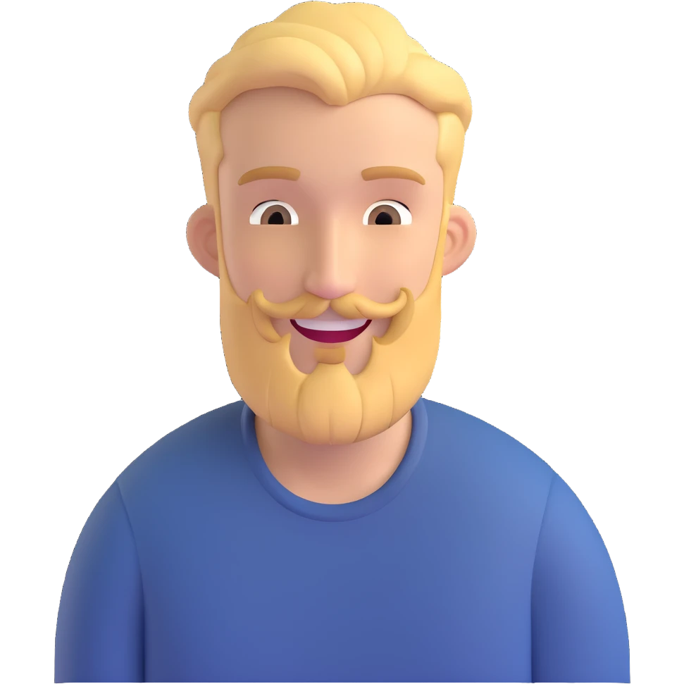 smiling blonde man with a beard, casual style emoji