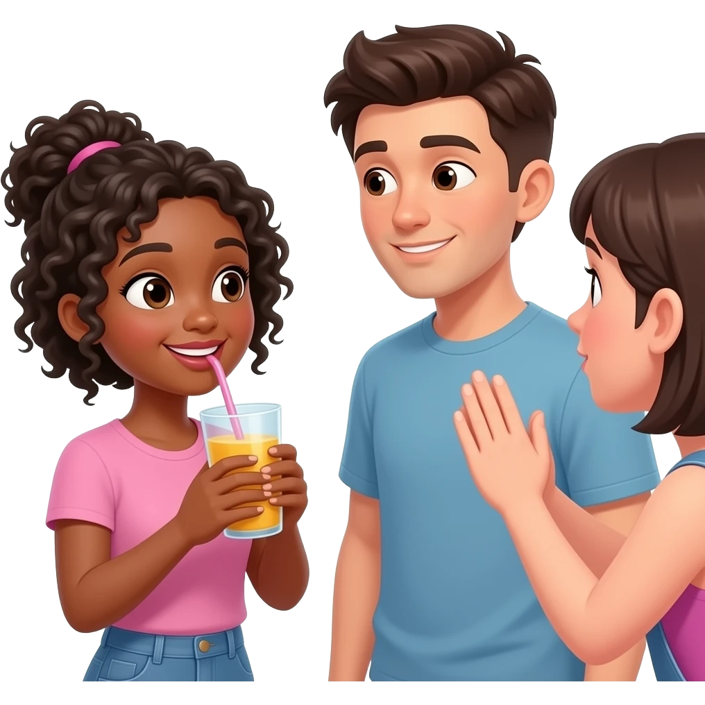 Black girl drinking a drink and talking to a guy that is not her man then a girl walks up to here and smacks her emoji