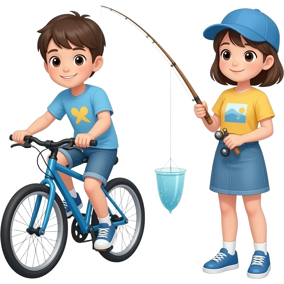 I 👍 jeans
I  👍T- shirt 
I 👍skirt 
I  👍high heels
I ❤️ fishing 
I ❤️ cycling 
I ❤️drawing these are for childrens around 2nd grade and for school so dont make it too crazy and have a simple design but still eye catching emoji