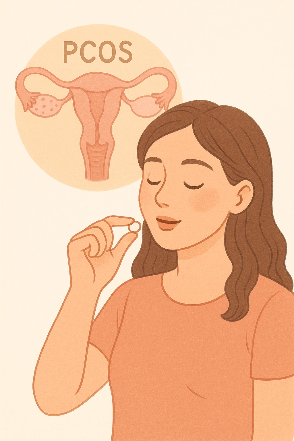 Donna con pcos che prende la pillola, e la pillola mette a riposo le ovaie emoji