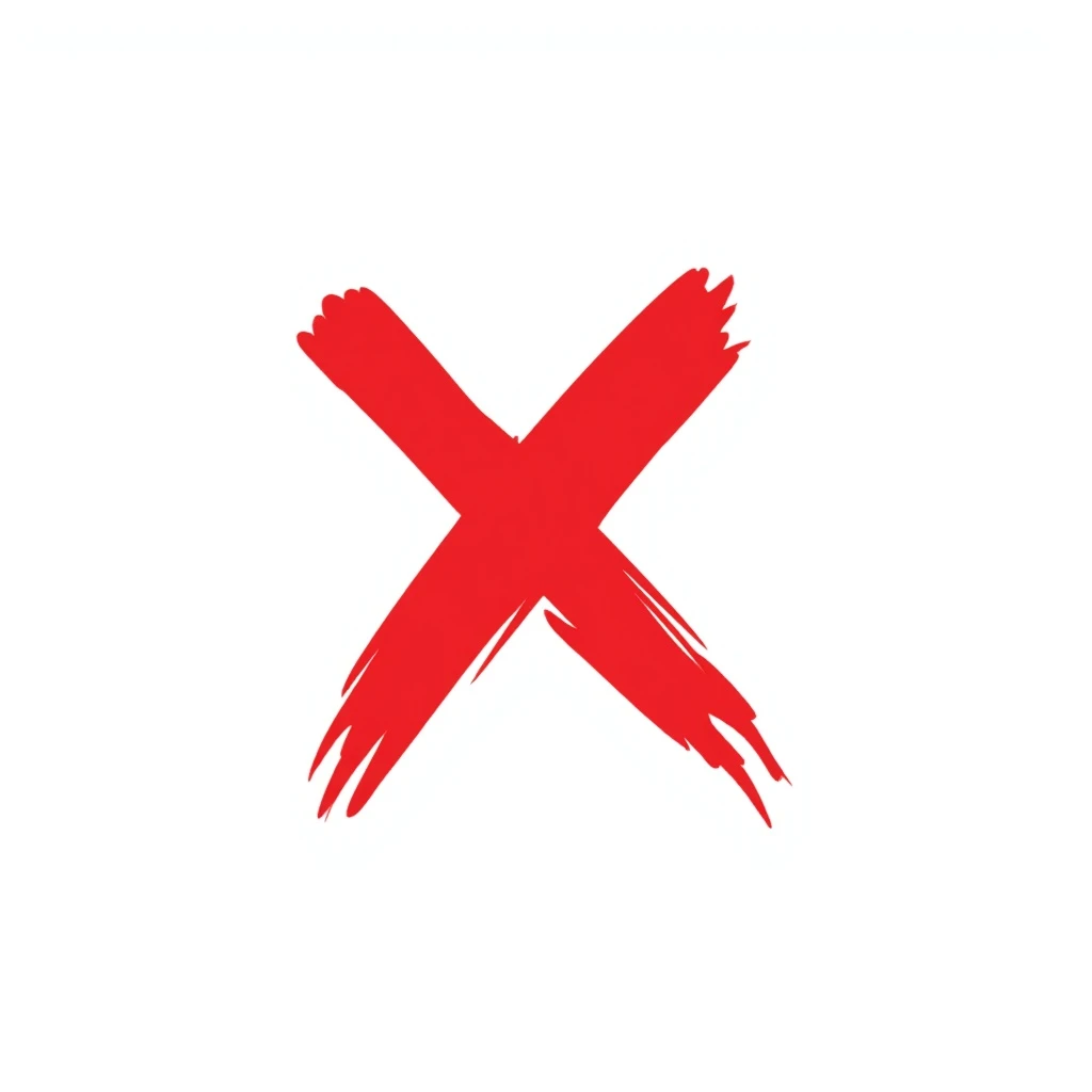 cross mark as a 'no' marker for text, large torn brush strokes, eastern calligraphy style, red color, no background, 512x512px emoji