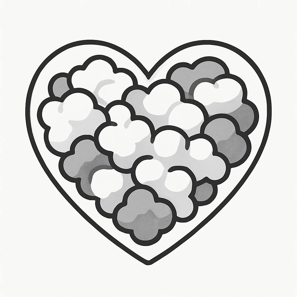 cottage cheese arranged in a heart, minimal style, white background emoji