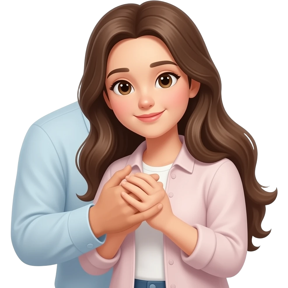 Women long hair  holding hands of her husband shyly emoji