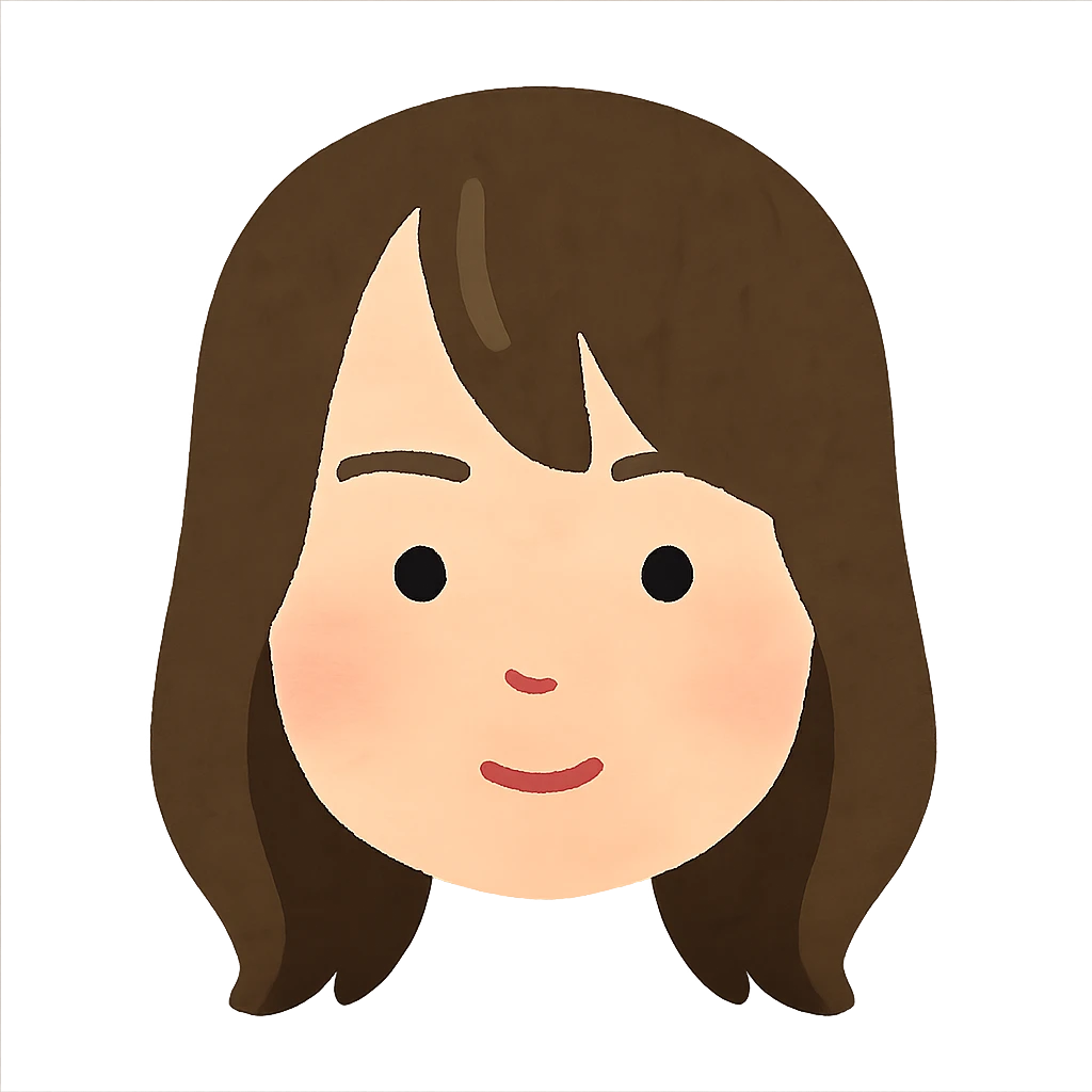 Billie Eilish head, Irasutoya style, brown hair, soft cartoon face, simple features, no background emoji