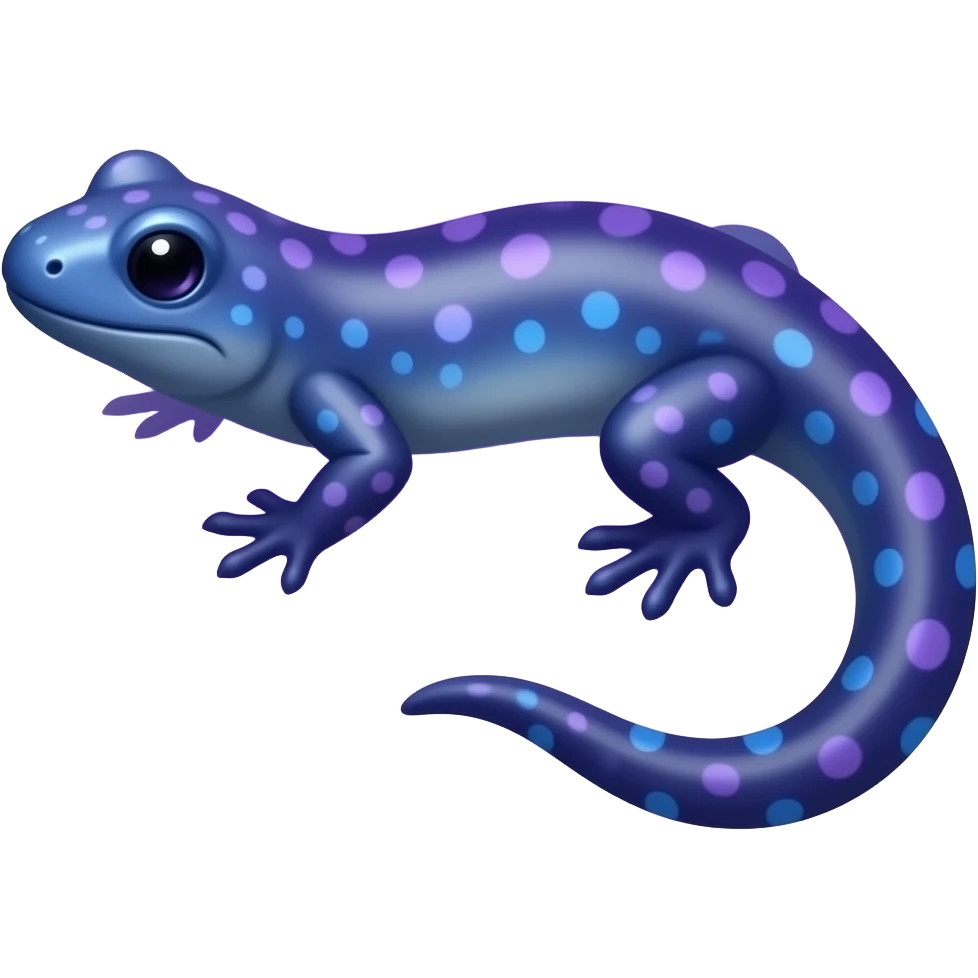 salamander full body, blue purple scales, soft glowing spots, subtle purple mist around body, clean semi-realistic style, dark background, discord emoji emoji