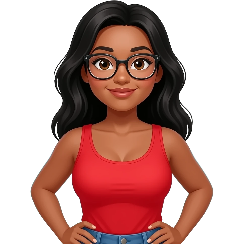 Full body Curvy caribbean girl with glasses and tank top emoji