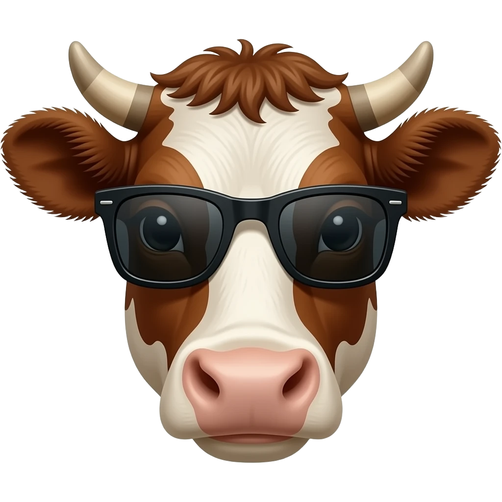 a head of cool brown cow wear super cool dark / black sunglasses emoji