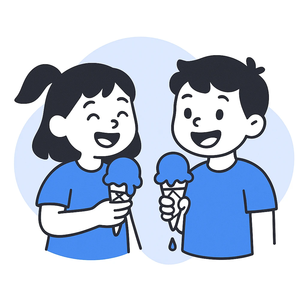 happy children with melting ice cream cones emoji