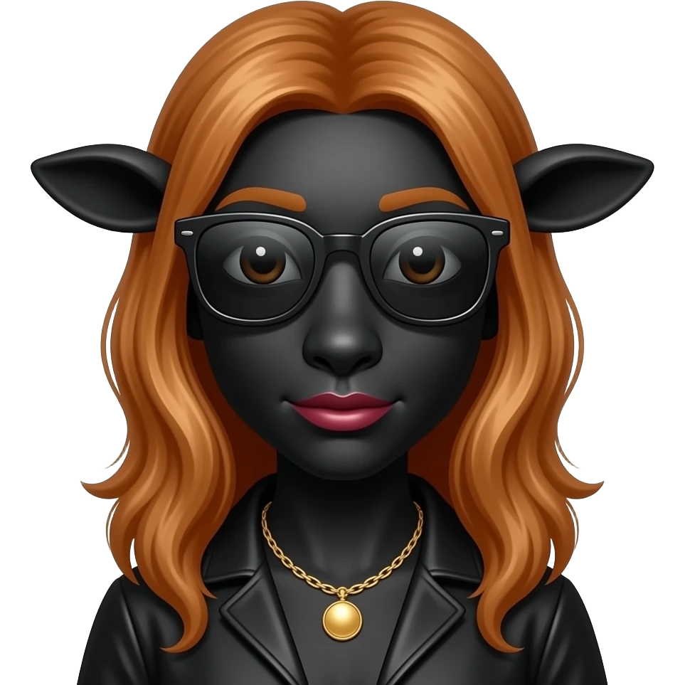 A Black Sheep with auburn hair wearing sunglasses, necklace and lipstick emoji