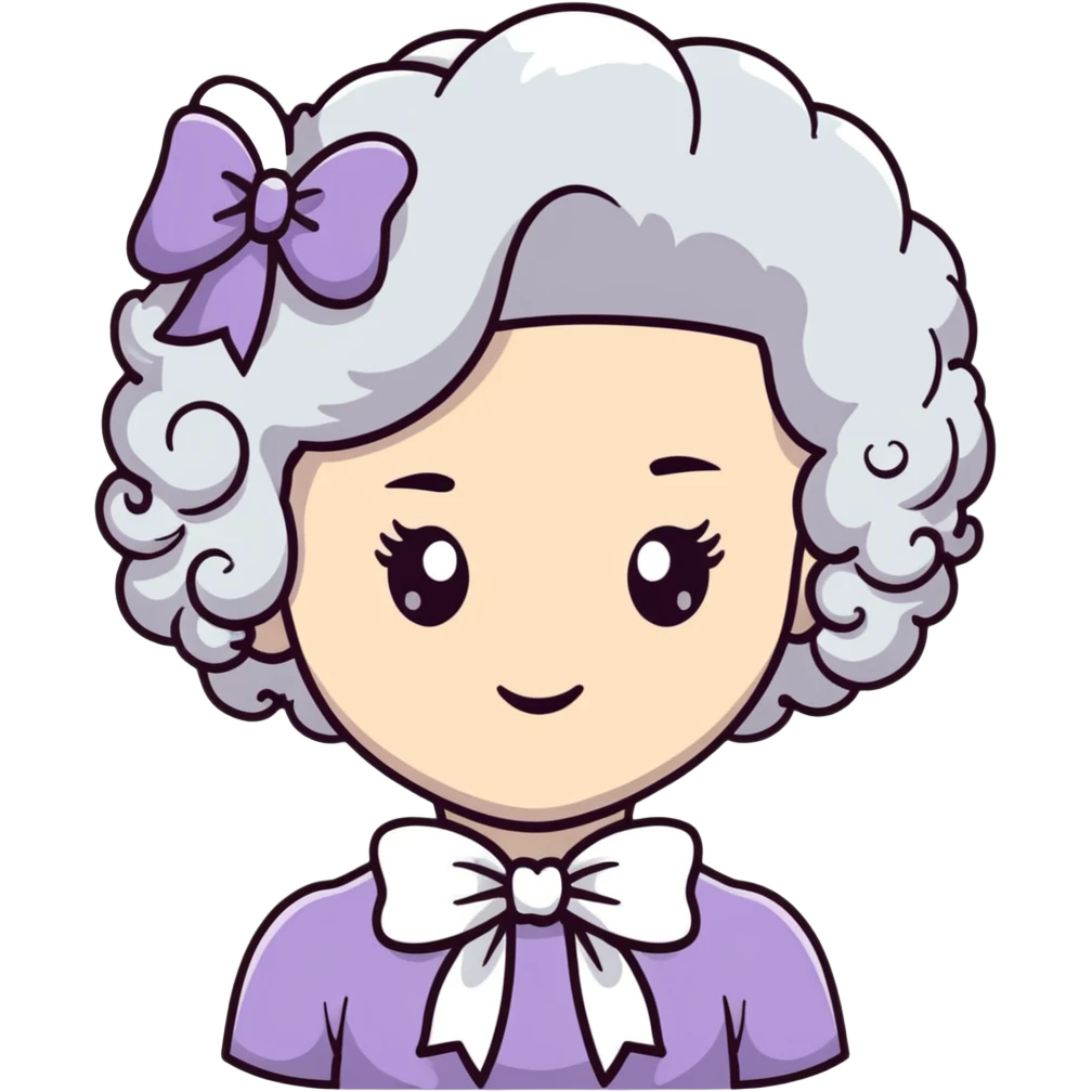 White girl with curly hair and white bow on her head emoji