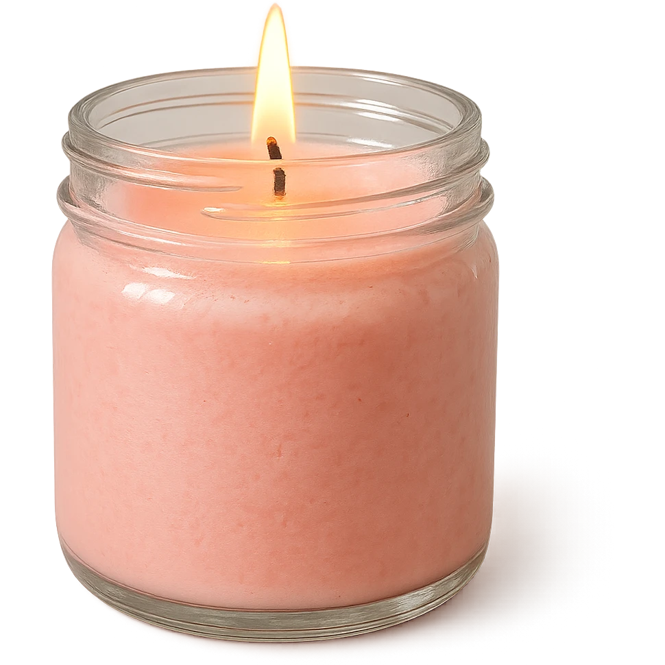 pink cozy candle in a glass jar, warm and inviting emoji