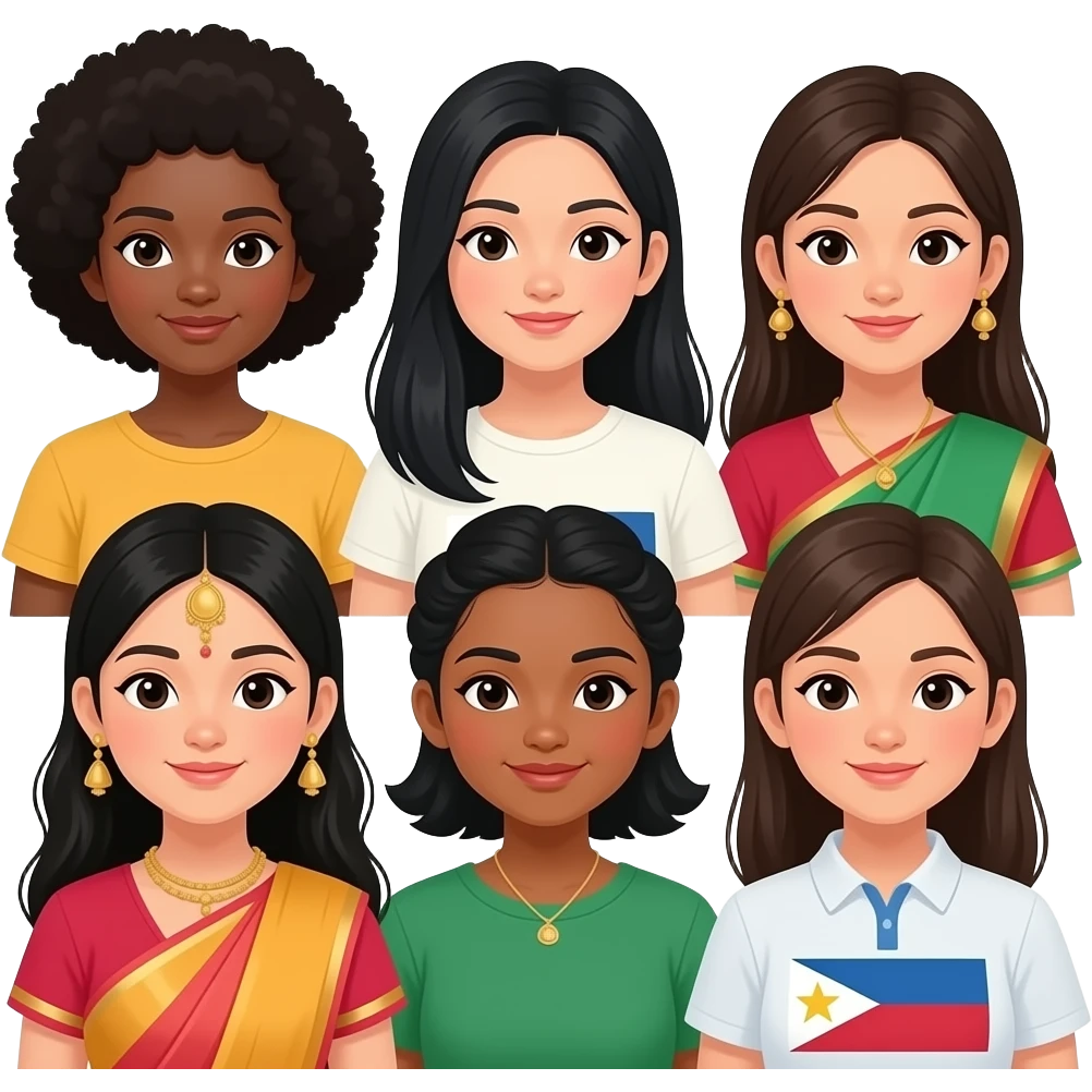 katseye girl group with a black girl korean girl chinese girl and indian girl cuban girl and filipina girl emoji