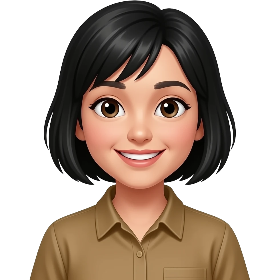 My emoji should be a girl with with zinc color shirt short black hair smiling and saying Eid Mubara emoji