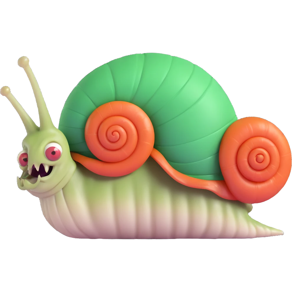 zombie snail, green shell, drooling, cartoonish undead look emoji