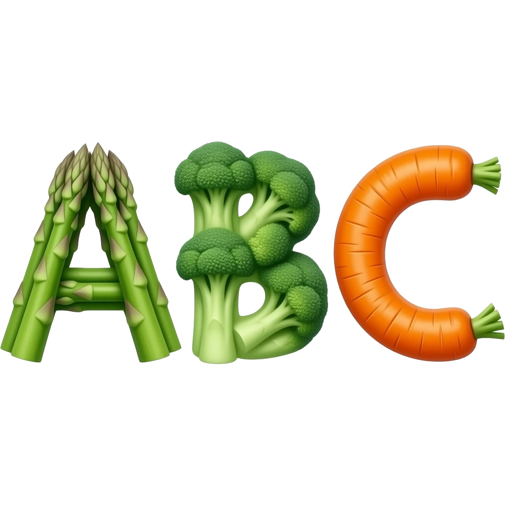 Asparagus broccoli carrot for ABC vegetables emoji