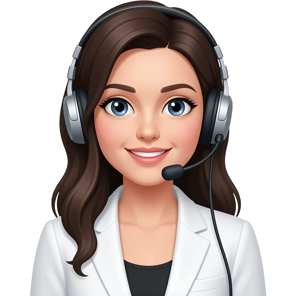 black haired lady with headset with mic and white blazer emoji
