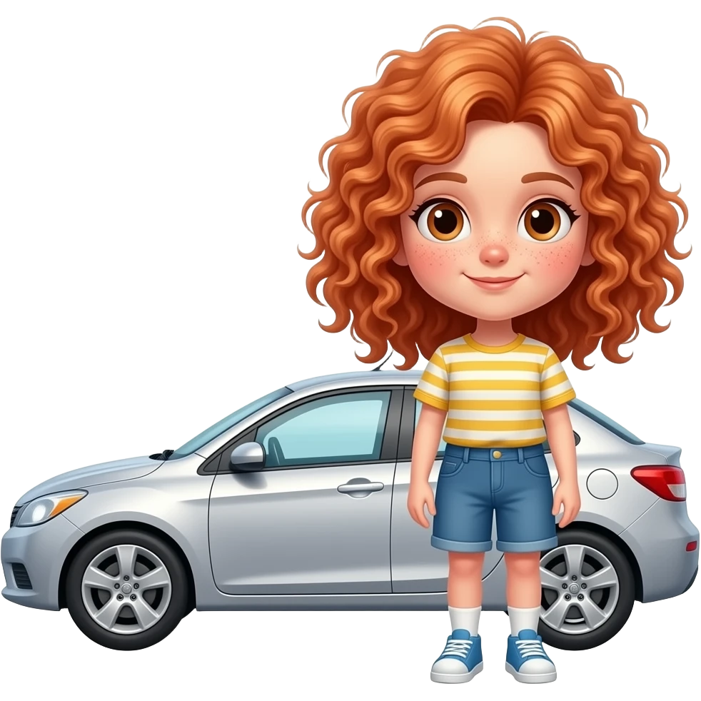 Fille rousse bouclés tâches de rousseur Automobile emoji