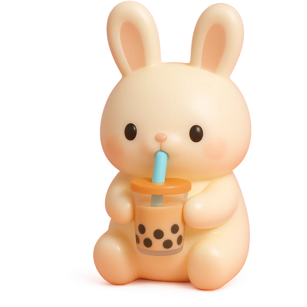 bubble tea bunny sipping boba with both paws, vinyl figure style emoji