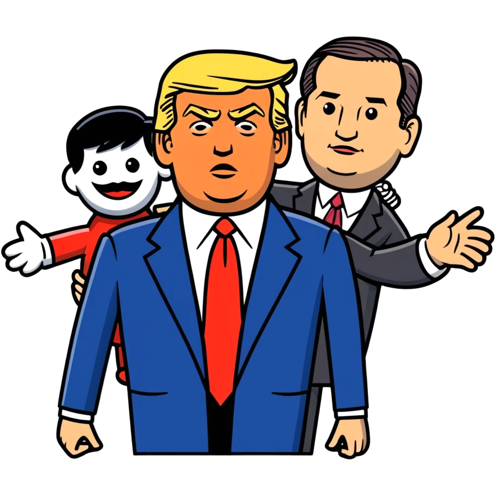 Trump as a puppet master with Ted Cruz and Greg Abbott emoji
