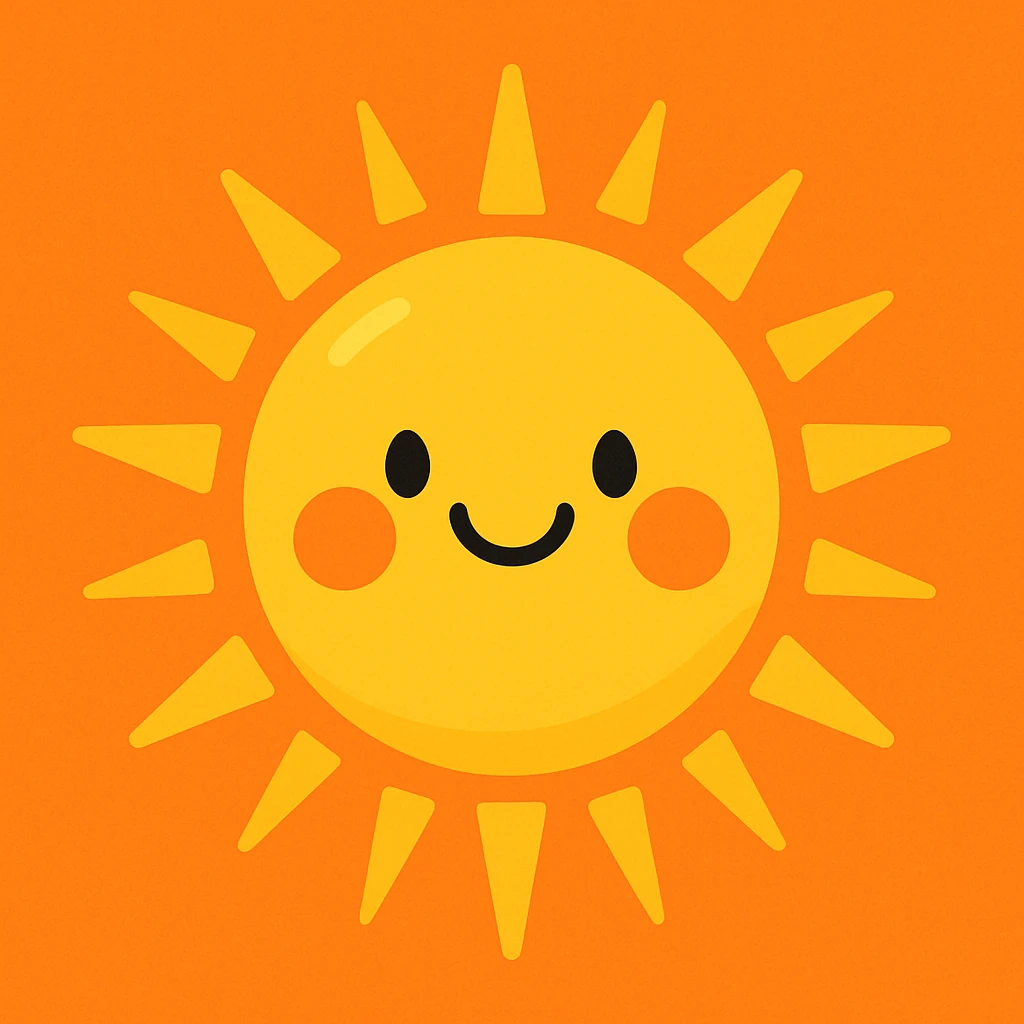 a bright sun with rays, cheerful and warm, playful style, vibrant toon emoji