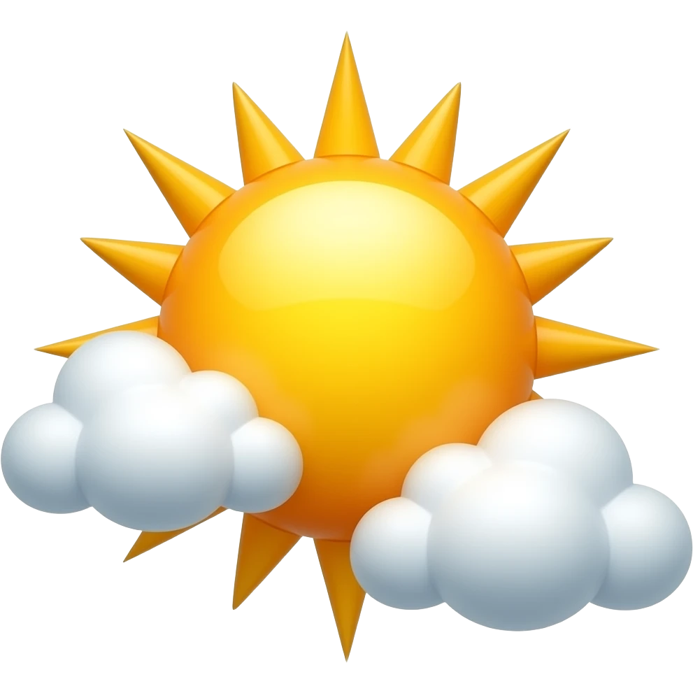 нарисуй реалистичное солнце в реалистичных облаках без поля в 3d стиле emoji