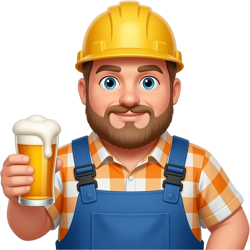 Fat construction worker with a beer and young and blonde beard emoji