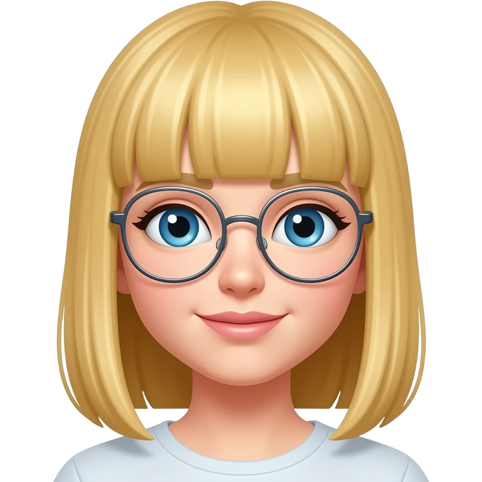 blue eyes straight blonde below shoulder length hair wire rim glasses with bangs emoji