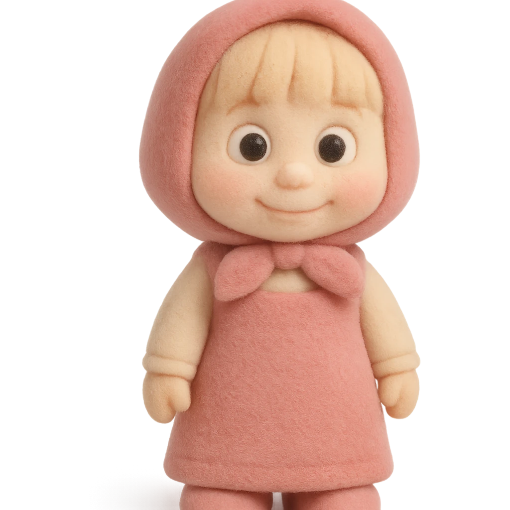 Masha from Masha and the Bear, standing still, no pose, no bear, flocked toys style emoji