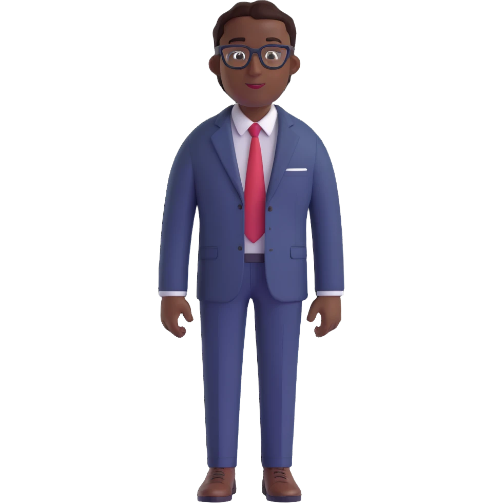 a dark-skinned man in a suit with glasses, full-length emoji