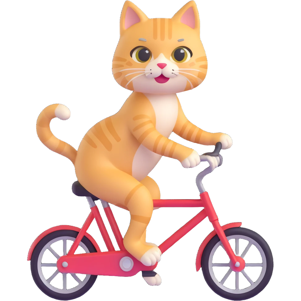 cat riding a bike with blonde hair, 3d emoji style emoji