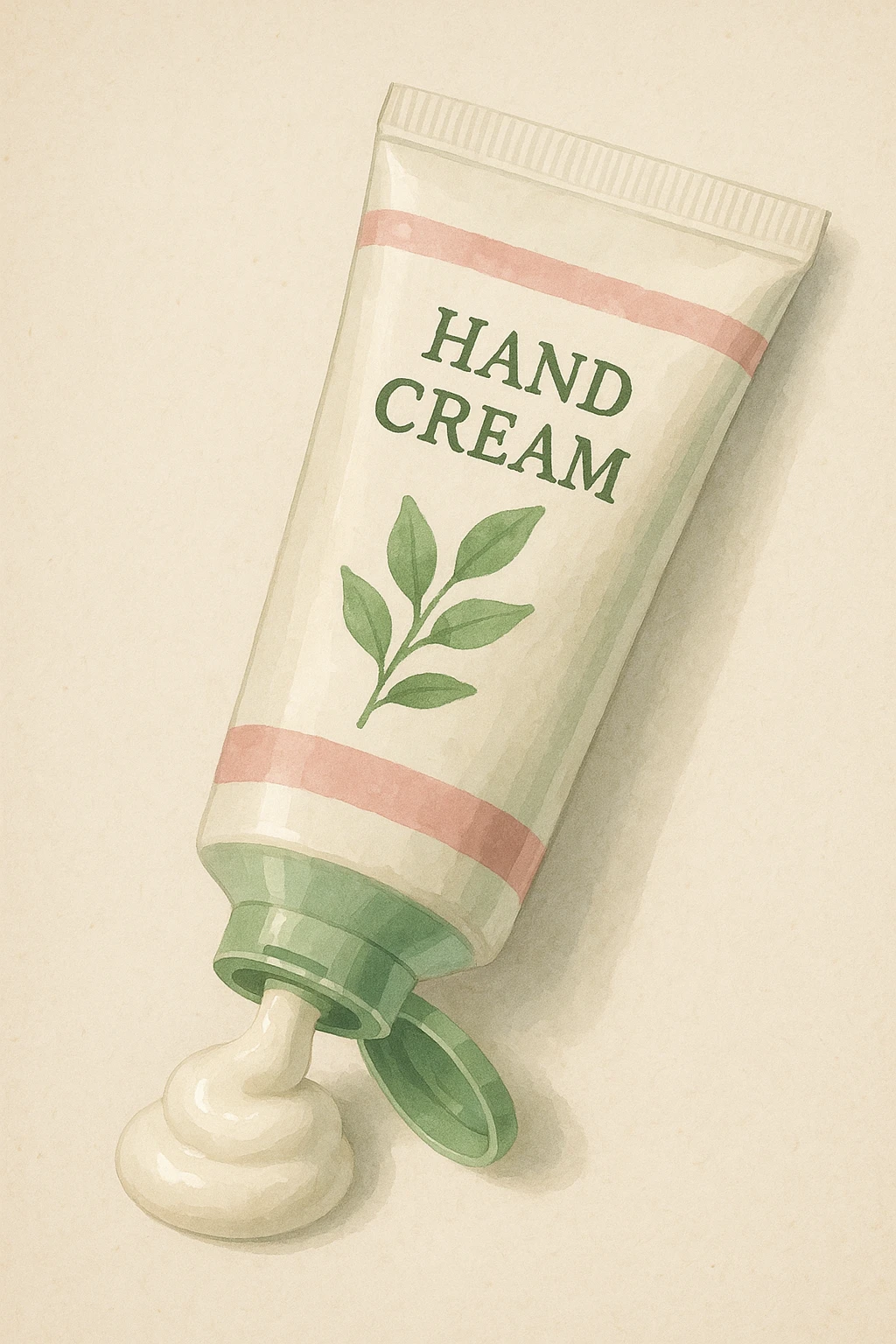 hand cream tube, cream coming out, green and pink details, semi-realistic illustration style emoji